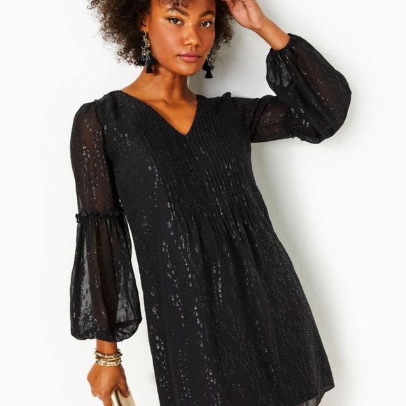 Lilly Pulitzer Cleme Silk Dress Onyx Chiffon Size 6 - Picture 1 of 6